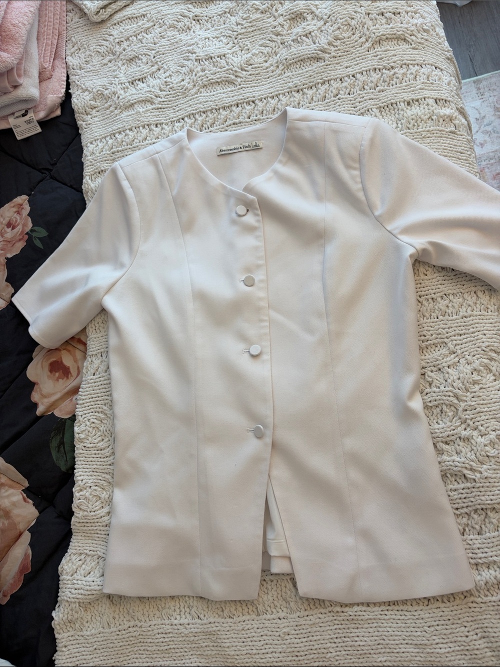 Abercrombie & Fitch Cream Collarless Button Jacket